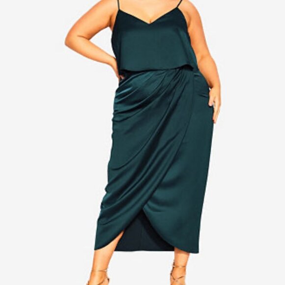 City Chic XL (22) Adjustable spaghetti straps, v-neckline Dress Bluish Green - Picture 6 of 6